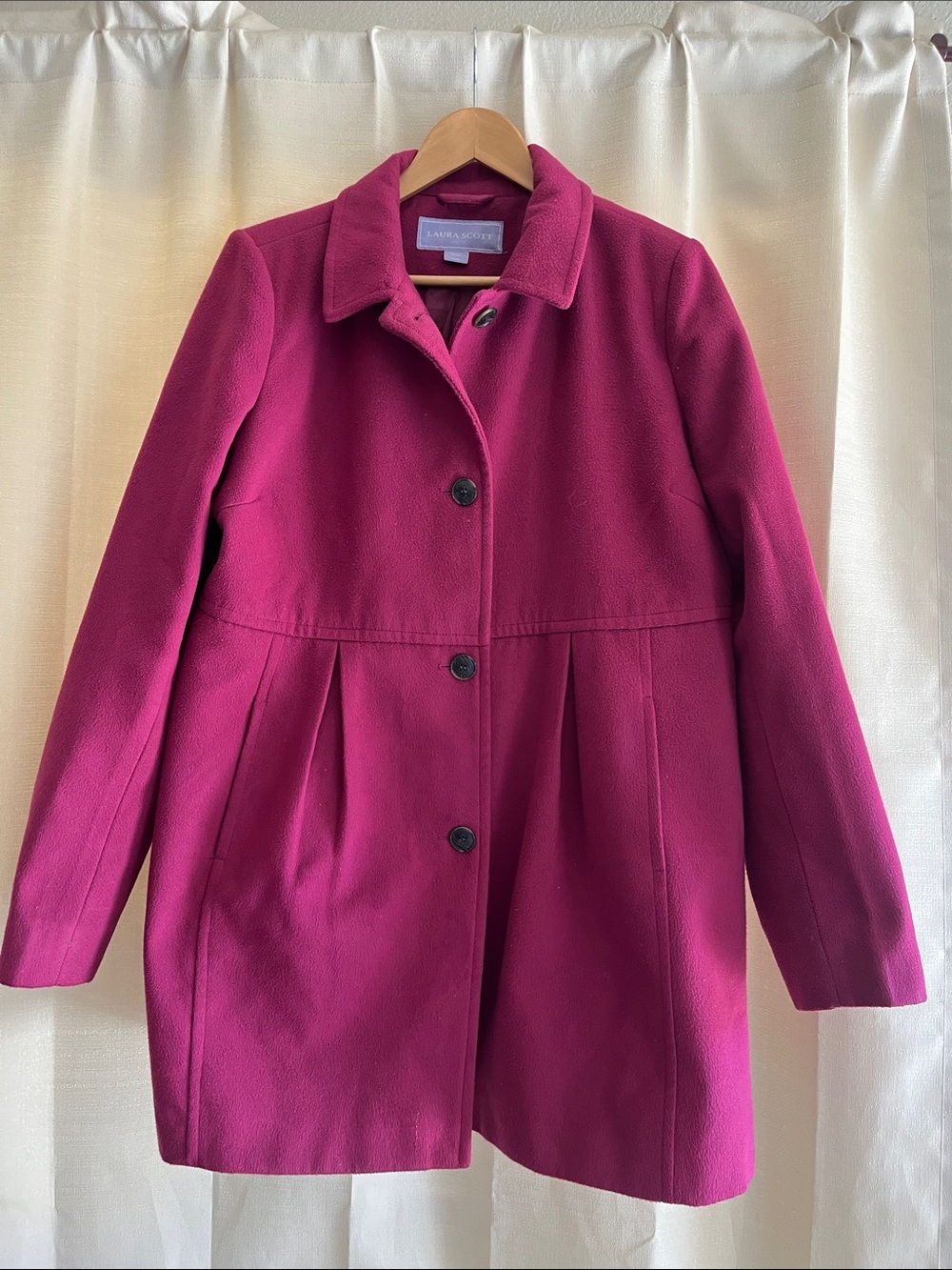 Laura Scott Magenta Wool-Blend Pea Coat